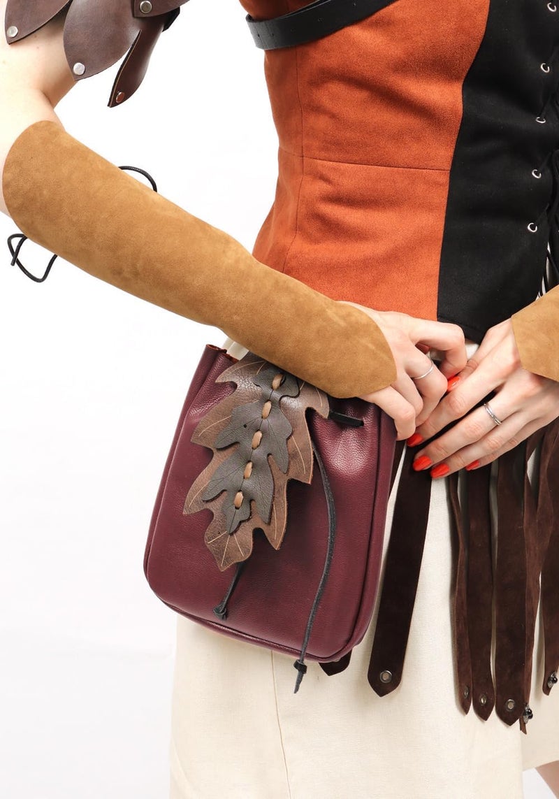 Procos Renaissance Belt Pouch Coins Purse Drawstring PU Leather Leaf Medieval Waist Bag for LARP Ren Faire - Image 2
